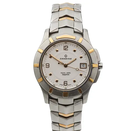 Teräsrannekello, Candino, Naval Hero, quartz, safiirilasi, model 1.457.5.0.82, Ø 38mm, rannekkeen pituus 190mm, takakannessa naarmuja ja pieni naarmu lasissa,