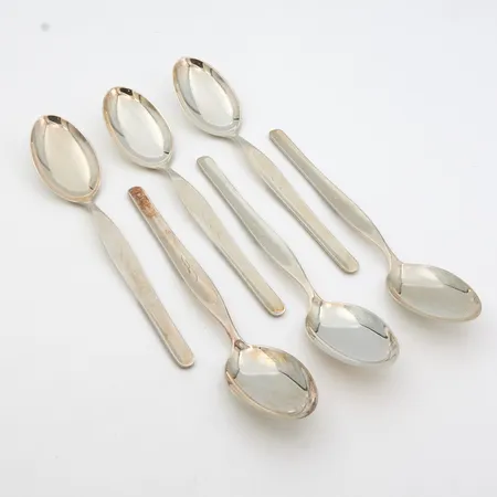 Kuusi jälkiruokalusikkaa, Tapio, kaiverrettu, pituus 180mm, 916, Paino: 242,7 g