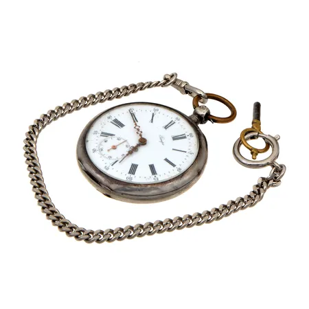 Viallinen hopeataskukello, välikuori hopeaa, kellon perät metallia, 800br, Paino: 97 g