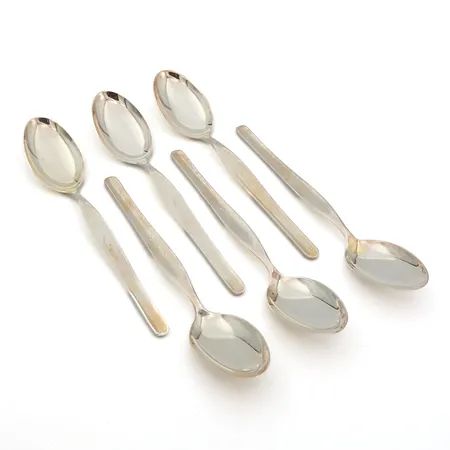 Kuusi jälkiruokalusikkaa, Tapio, kaiverrettu, pituus 180mm, 916, Paino: 242,4 g