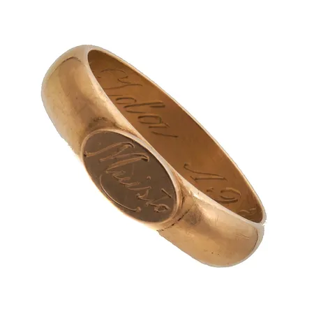 Sormus, kaiverrettu, koko 19¼, tekijänleima "WP", vuodelta 1915, 750, Paino: 6,5 g