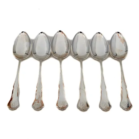 Kuusi jälkiruokalusikkaa, kaiverrettu, Chippendale, pituus 157mm, 830,  Paino: 193,4 g