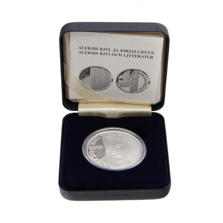 Juhlaraha, Aleksis Kivi ja kirjallisuus, Suomen Rahapaja, 2000, mukana alkuperäistodistus ja alkuperäinen laatikko, 925, Paino: 22 g