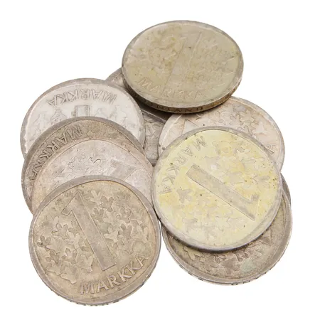 Kymmenen hopea rahaa, 1 markkaa, 1964-1968, 350, Paino: 64 g