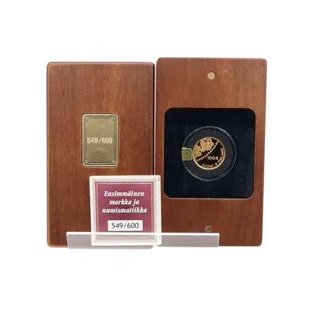 Juhlaraha, Ensimmäinen markka ja numismaatikka, 549/600, Suomen Moneta, 2014, mukana alkuperäinen rasia ja aitoustodistus, 917, Paino: 5,6 g