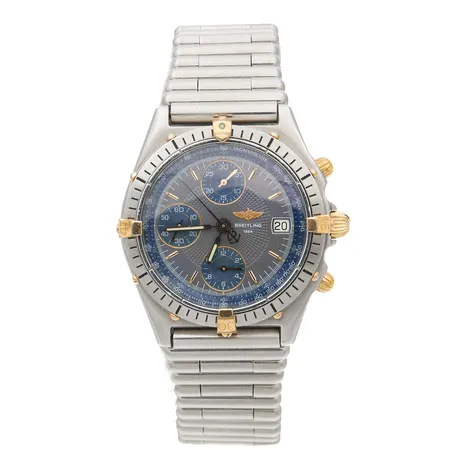 Teräsrannekello, Breitling Chronomat, automaatti, rungon Ø 40mm, ref. 81950A, hihnan pituus 160mm, nupista pala irronnut, hihnan kiinnitys löysä, laatikko, Paino: 0 g