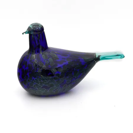 Lasilintu, Iittala, Sinikki, signeeraus O.Toikka Nuutajärvi, mitat 201x130mm, yrityslintu Vantaan kaupunki.