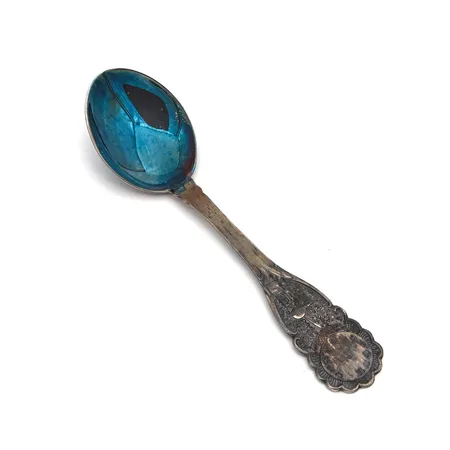 Kummilusikka, pituus 140mm, kaiverrettu, käytön jälkiä, 830, Paino: 31,5 g