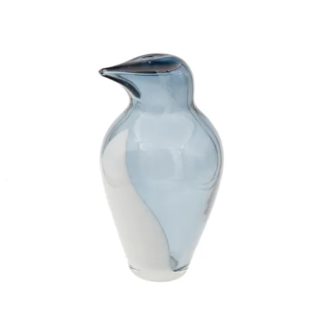 Lasilintu Riihimäen Lasi, Pingviini, korkeus 17cm, design Sakari Pykälä, valmistusvirheitä.