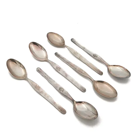 Kuusi jälkiruokalusikkaa, Tapio, pituus 177mm, kaiverrettu, 916, Paino: 245,4 g