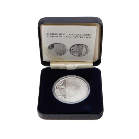 Juhlaraha, Aleksis Kivi ja kirjallisuus, Suomen Rahapaja, 2000, mukana alkuperäistodistus ja alkuperäinen laatikko, 925, Paino: 22 g