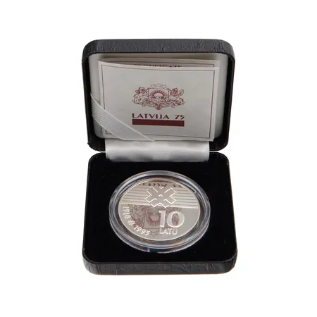 Juhlaraha, Itsenäinen Latvia 75-vuotta, 1993, The Bank of Latvia, mukana alkuperäinen rasia ja aitoustodistus, 925, Paino: 25,1 g
