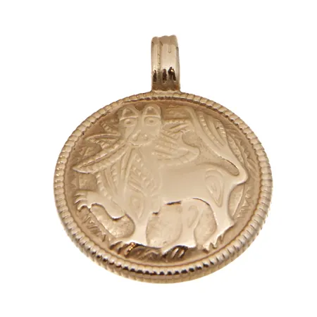 Riipus, Aurinkoleijona, Kalevala Koru, korkeus 26mm, Ø 20mm, 585, Paino: 6,1 g
