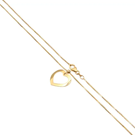 Sydän-kaulakoru, pituus 42cm, leveys 1mm, Ø 15mm, 585, Paino: 2,7 g
