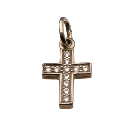 Ristiriipus timanteilla 11xn.0.01ct, korkeus 18mm, leveys 9mm, 585 valkokulta,  Paino: 1,1 g