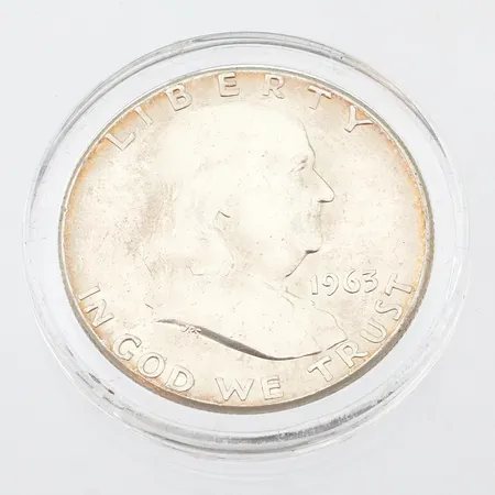 Hopearaha, ½ Dollar "Franklin Half Dollar" 1963, 900h, Paino: 12,4 g