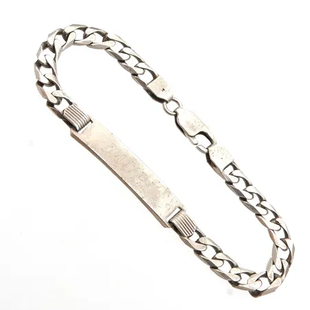 Laattaranneketju, kaiverrettu, käytön jälkiä, pituus 205mm, leveys 6mm, 925,  Paino: 16,7 g