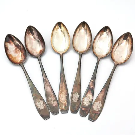 Kuusi ruokalusikkaa, Matta, kaiverrettu, pituus 166mm, 813h,  Paino: 179,5 g