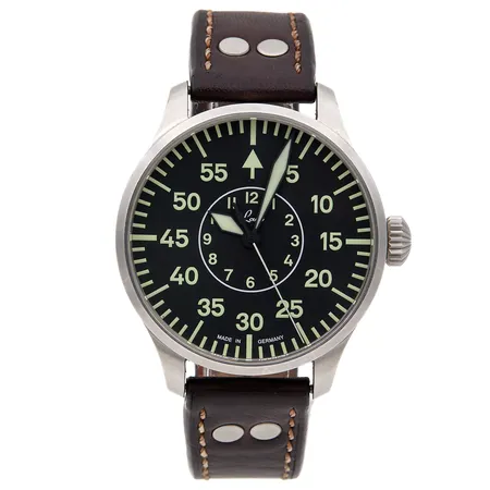 Teräsrannekello, Laco, Basic Aachen 42, automaatti, rungon Ø 42mm, nahkaranneke, rungossa normaalia kulumaa