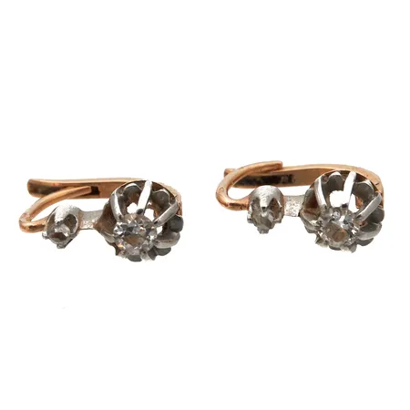 Timanttikorvakorut 2xn.0.08ct 2xn.0.01vanhahiontaisia, korkeus 14mm, 585 valko- ja keltakulta,  Paino: 2,9 g