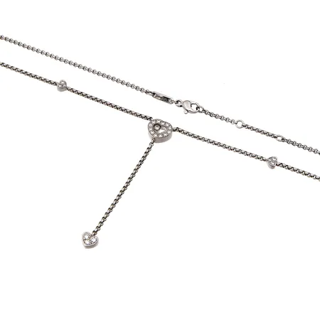 Timanttikaulakoru 3xn.0.04ct 1xn.0.03ct 12xn.0.02ct, 2xn.0.01ct, Chopard, Happy Diamonds Heart Lariat, pituus 43,5/45/47cm, 750 valkokulta, Paino: 15,5 g