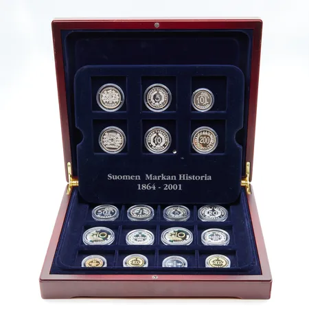 Rahareplikasarja, 18 kappaletta, Suomen Markan Historia 1864-2001, 925, Paino: 298,9 g