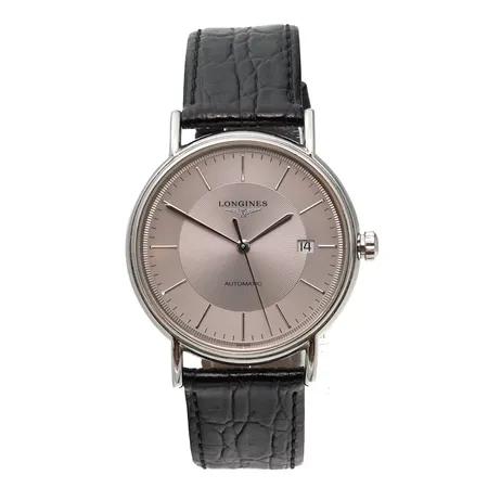 Teräsrannekello, Longines, Presence, Automaatti, rungon Ø 38mm, ref.L4.921.4, nahkarannekkeessa käytön jälkiä, pituus 210mm,