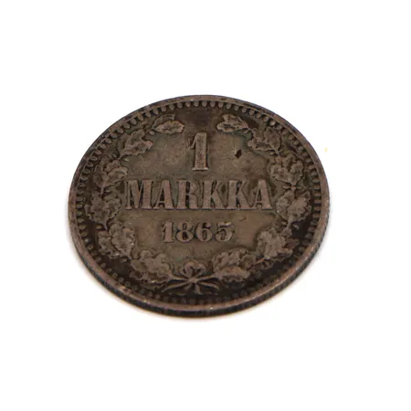Hopearaha, 1 markka, vuodelta 1865, 868, Paino: 5,1 g