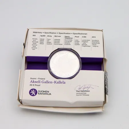 Juhlaraha, Akseli Gallen- Kallela, Suomi 2015, nimellisarvo 20 euroa, Lyöntimäärä 5000kpl, 925 Paino: 25,5 g