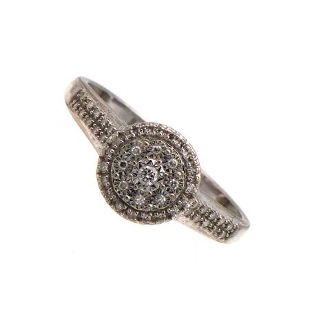 Timanttisormus 39x0.005ct, 8xn0.01ct ja 1xn.0.03ct, koko 19½, 585 valkokulta,