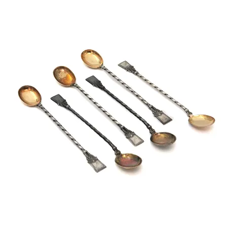 Kuusi cocktail-lusikkaa, kaiverrettu, pituus 149mm, 813, Paino: 88,3 g