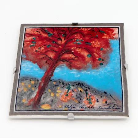 Seinälautanen Arabia, Hehkuva Syksy, Heljä Liukko-Sundström, mitat 12x12cm