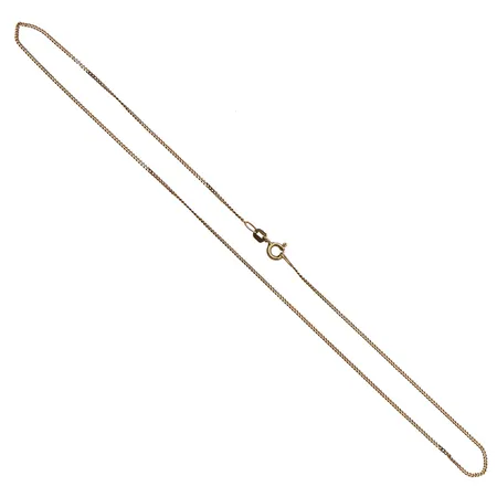 Panssarikaulaketju, pituus 38,5cm, leveys 1mm, lukossa kulumaa, 585,  Paino: 1,7 g
