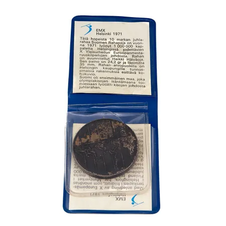 Juhlaraha, Suomi 1971 EMX Helsinki, nimellisarvo 10mk, 500, Paino: 24,3 g