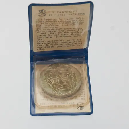 Juhlaraha, J.K Paasikivi, 100 vuotta, vuodelta 1970, nimellisarvo 10 markkaa, 500, Paino: 22,9 g