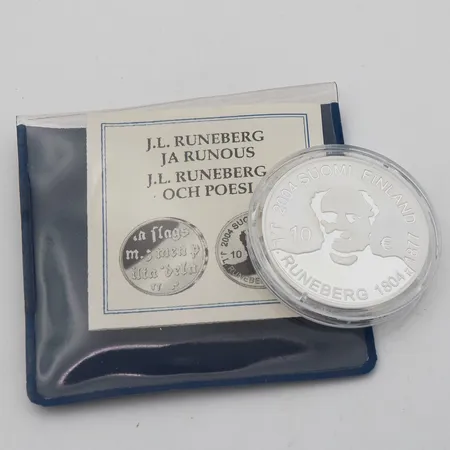 Hopeinen juhlaraha, J.L.Runeberg, 10 euroa, 925, Paino: 27,4 g Paino: 27,4 g