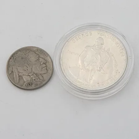 Hopearaha, Half Dollar, 250th Anniversary of George Washington's Birth, USA, 900, Raha, five cents 1936 Paino: 12,4 g
