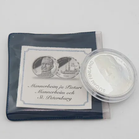 Juhlaraha Marsalkka Mannerheim, Pietari 1703-2003, nimellisarvo 10 euroa, 925, Paino: 27,4 g