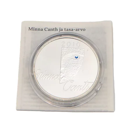 Juhltaraha, Minna Canth ja tasa-arvo, 2010, nimellisarvo 10 euroa, aitoustoidistus, 925, Paino: 25,5 g