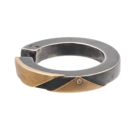 Hopeinen rengas timantilla 1xn.0.01ct, Ø 33,4mm, leveys 5,2mm, 925, Paino: 23,1 g