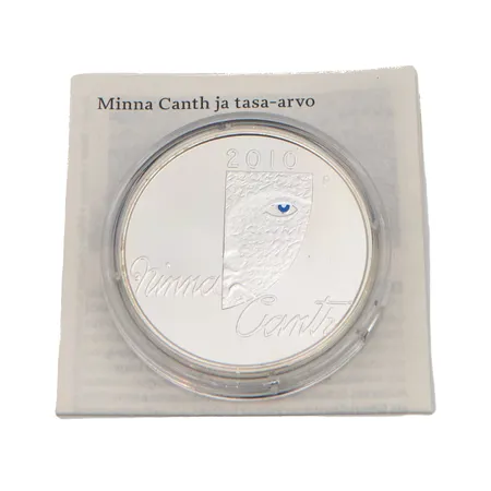 Juhltaraha, Minna Canth ja tasa-arvo, 2010, nimellisarvo 10 euroa, aitoustoidistus, 925, Paino: 25,5 g
