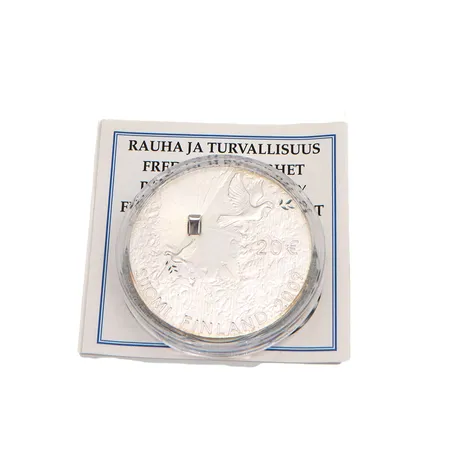 Juhlaraha, Rauha ja turvallisuus, 2009, nimellisarvo 20 euroa, aitoustodistus, 925,  Paino: 33,6 g