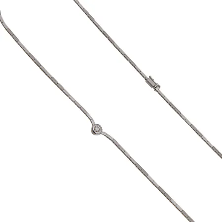 Timanttikaulakoru 1xn.0.18ct, pituus 47cm, 585br, valkokulta,  Paino: 12,9 g