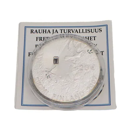 Juhlaraha, Rauha ja turvallisuus, 2009, nimellisarvo 20 euroa, aitoustodistus, 925, Paino: 33,6 g
