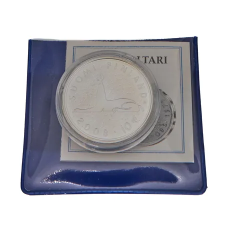 Juhlaraha, Mika Waltari, 2008, nimellisarvo 10 euroa, aitoustodistus, 925, Paino: 25,5 g