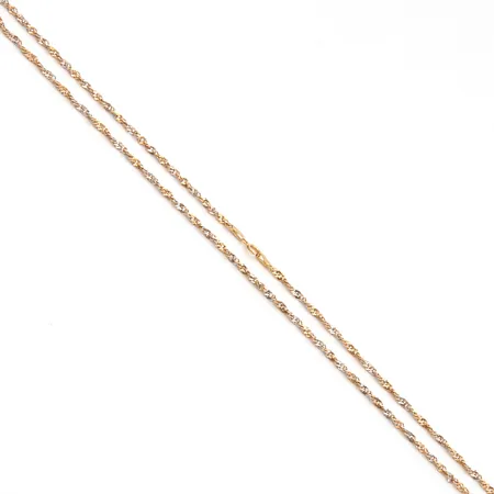 Singapore-kaulaketju, pituus 45cm, leveys 3mm, 585 kelta- ja valkokulta, Paino: 4 g