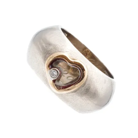 Sormus timantilla 1xn.0.005ct, koko 15½, leveys 10,1mm, 750 valko- ja keltakulta, Paino: 13,1 g