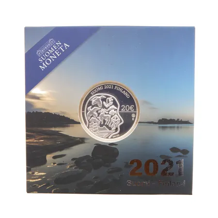 Hopearaha Ahvenanmaan itsehallinto 100 vuotta, 2021, nimellisarvo 20 euroa, rasia, 925,  Paino: 25,5 g