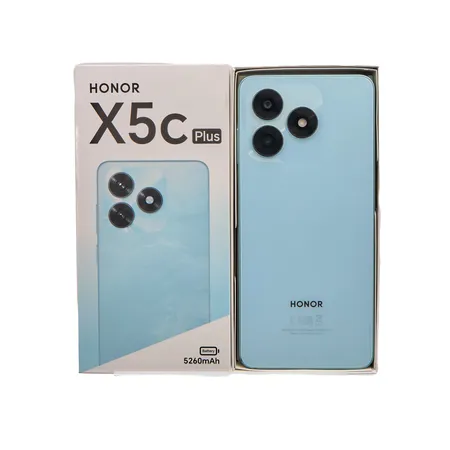 Matkapuhelin, Honor X5c Plus 64GB Ocean Cyan, ostettu 7.6.2026, laatikko ja kuitti, suojakalvossa naarmuja