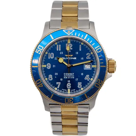 Teräsrannekello Glycine Combat SUB, GL0081, automaatti, 166878, taulun Ø 42mm, rannekkeen pituus 190mm, rannekkeessa ja taulussa käytön jälkiä